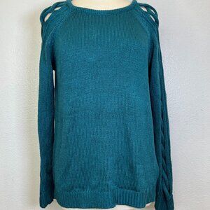 Forever 21  Braided Knit Cold Shoulder Size 1X Womens Teal Sweater Top